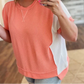Carrot Twist Rib Colorblock Hi Low Plus Size Short Sleeve Top