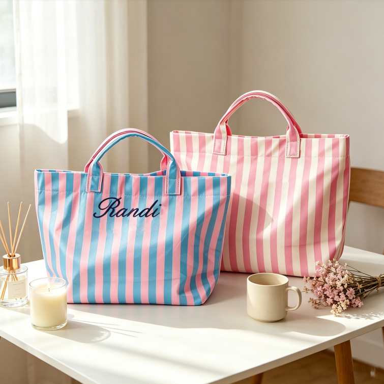 Custom Embroidered Waterproof Striped Tote Bag
