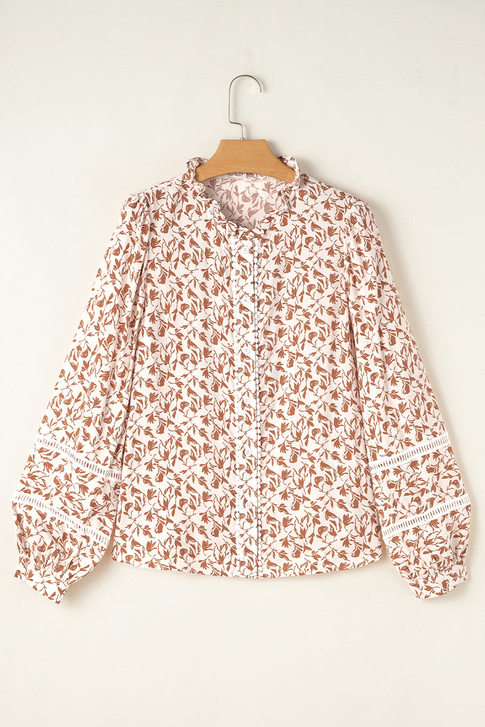Lace Detail Floral Puff Sleeve Fall Shirt