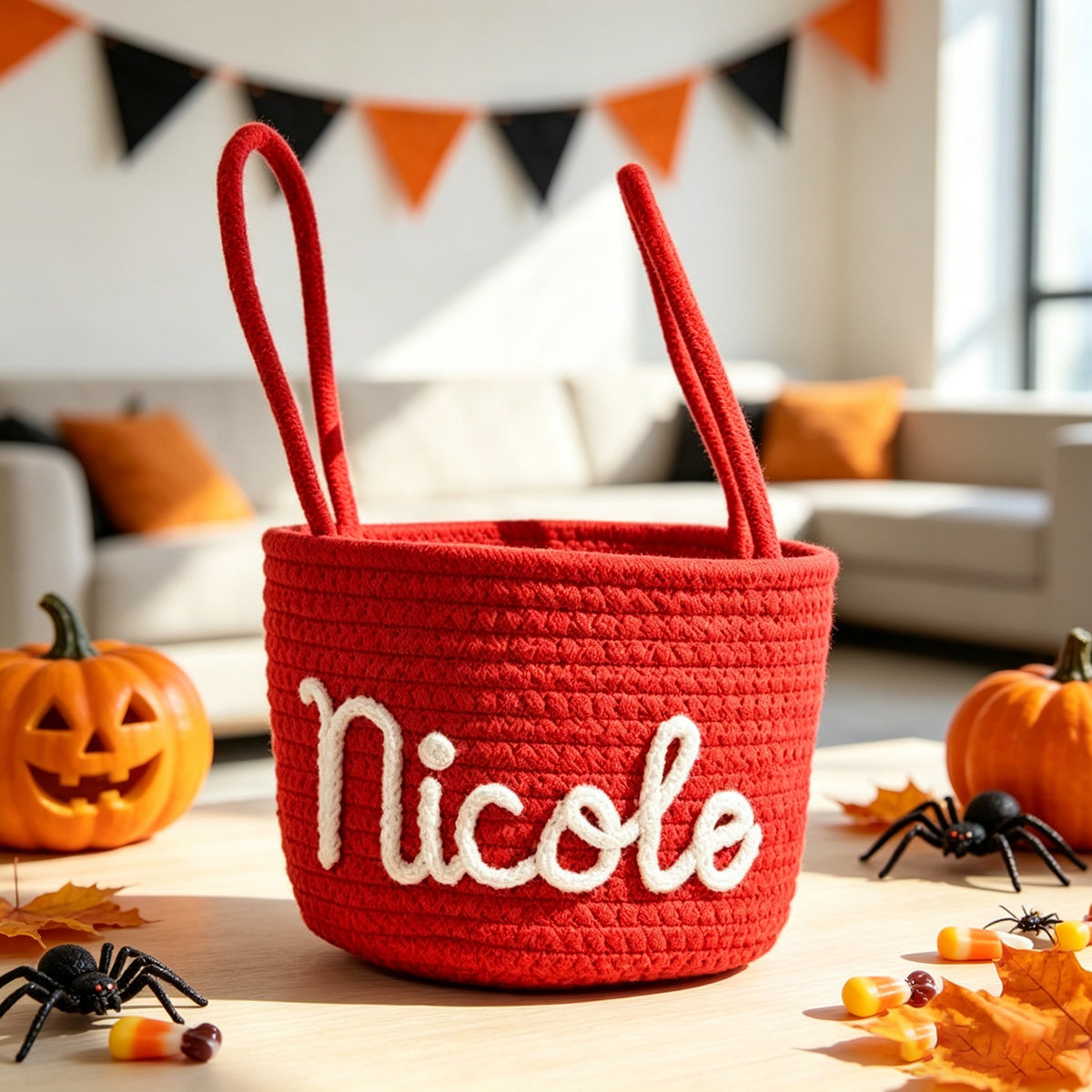 Custom Personalized LED Woven Rope Halloween Basket
