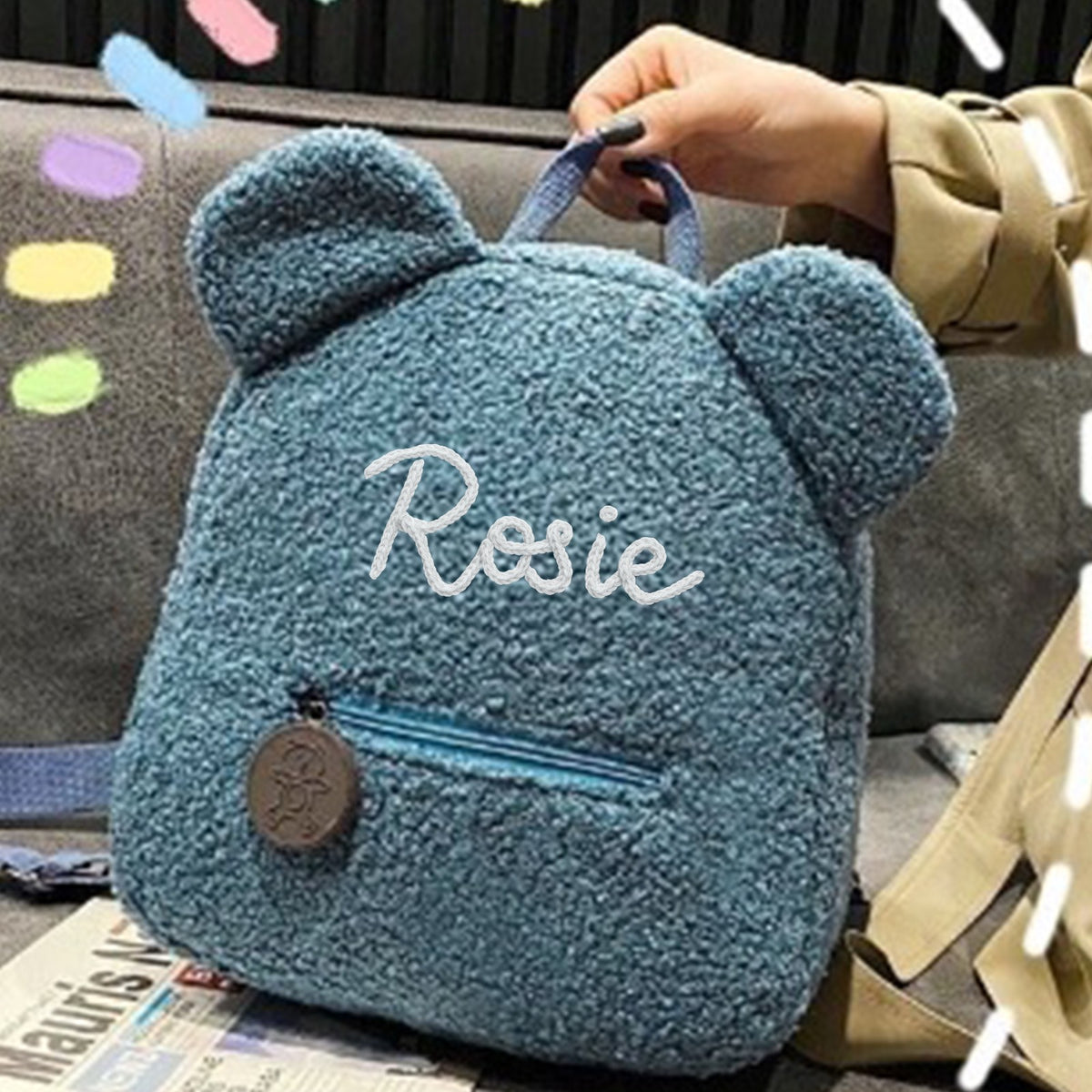 Personalized Teddy Bear Ears Sherpa Backpack