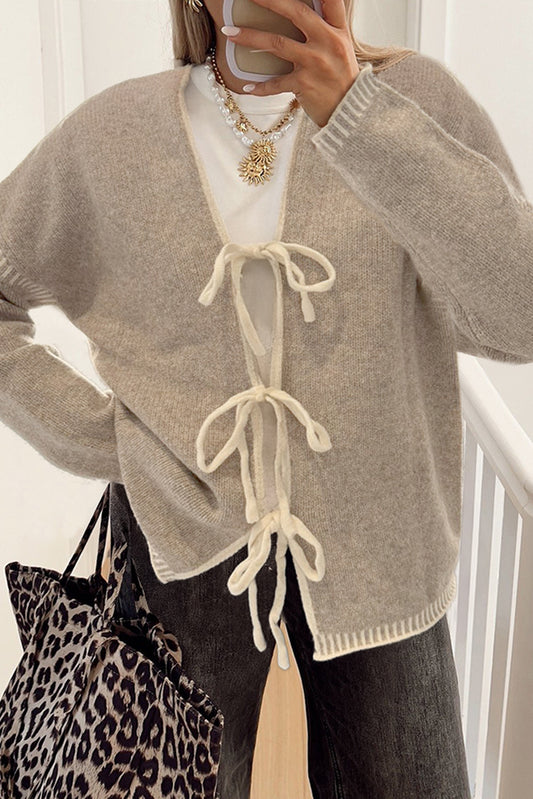 Tied Front Drop Shoulder Chunky Casual Cardigan