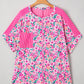 Plus Size Floral Print Corded Patchwork Loose Top