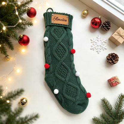 Custom Polka-dot Christmas Stocking with Leather Patch