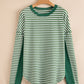 Stripe Thermal Knit Drop Shoulder Casual Top
