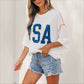 USA Graphic Half Sleeve Loose Ribbed Top