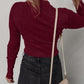 Metal Ribbed Knit Long Sleeve Slim Fit Top