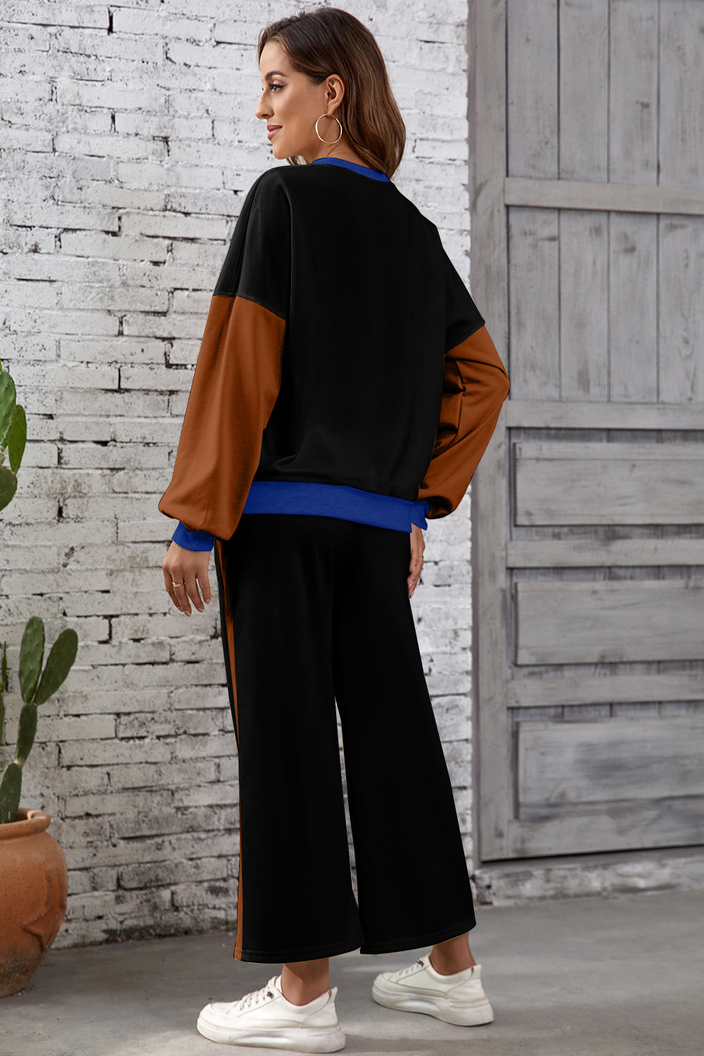 Block Pullover Loose Pant Set