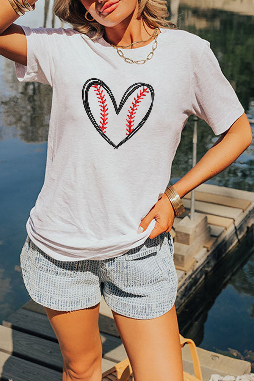 Baseball Heart Shape Embroidery Graphic Tee