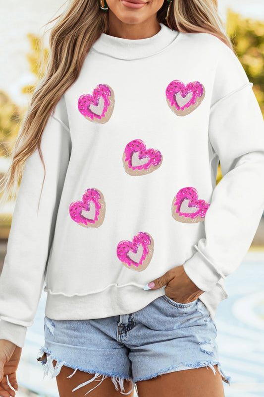 Donut Heart Graphic Mock Neck Sweatshirt