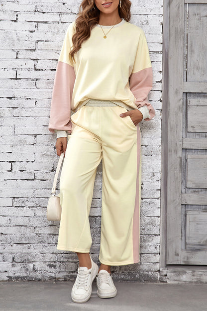 Block Pullover Loose Pant Set