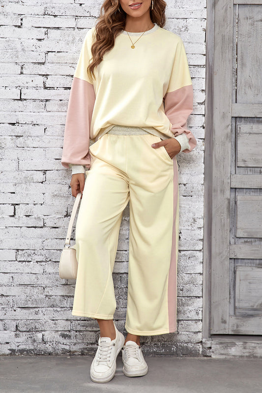 Block Pullover Loose Pant Set