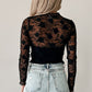 Sheer Floral Lace Mesh Mock Neck Long Sleeve Top