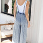 Light Wash Frayed Exposed Seam Wide Leg Denim Overall