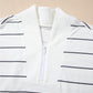 Zip V Neck Casual Stripe Print Drop Shoulder Long Sleeve Top