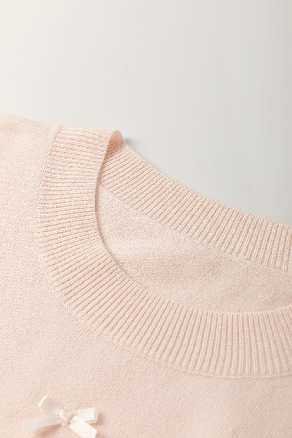 Pearl Bow Embellished Dolman Short Sleeve Sweater