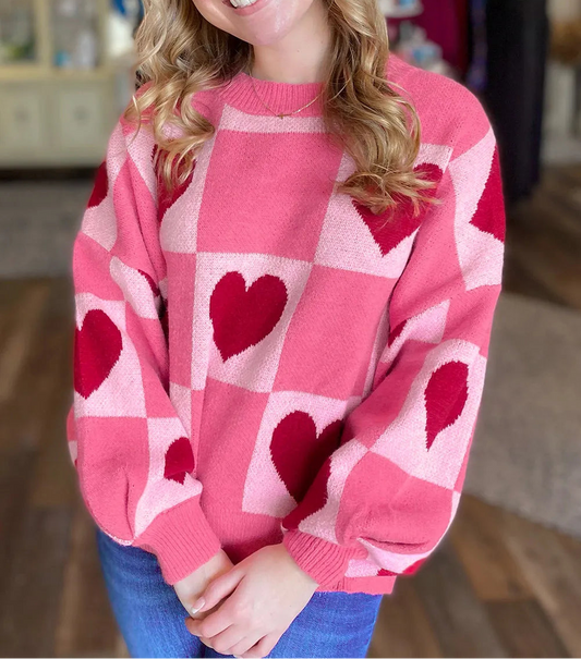 Checkered Valentine Crew Neck Sweater