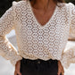 Flower Lace V Neck Ruffled Sleeve Top