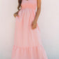 V Neck Flutter Sleeve Smocked Bodice High Waist Ruffle Maxi Dress