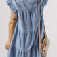 Ruffle Short Sleeve Tiered A-line Denim Dress