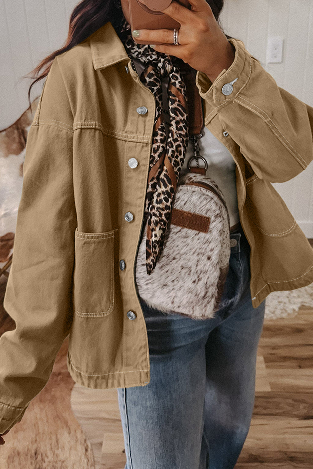Pocket Collared Button Front Boyfriend Denim Jacket