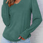 Shirred Shoulder Frilled Cuffs Long Sleeve Top