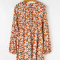 Floral Deep V Neck Smocked Bust Bubble Sleeve Babydoll Dress
