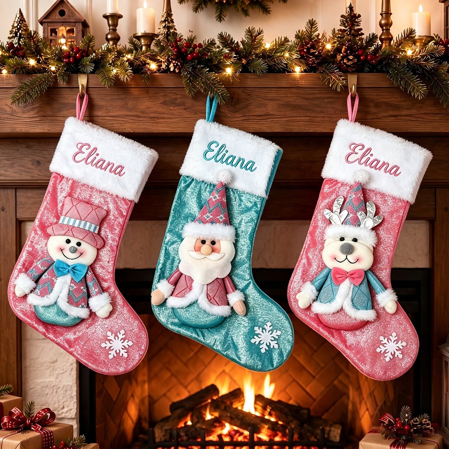 Customizable Candy-Colored Christmas Stocking with Text