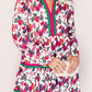 Floral Print Contrast Striped Detail Long Sleeve Mini Dress