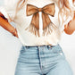 White Tassel Bowknot Print Round Neck Western Fashion T Shirt