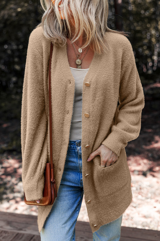 Buttoned Front Midi Solid Cardigan