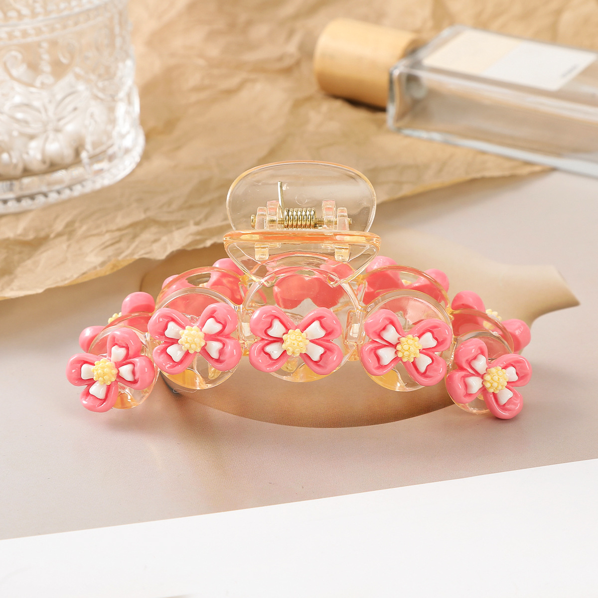 Pink Flower Bow Knot Decor Large Hair Clawclip