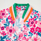 Floral Print Contrast Striped Detail Short Sleeve Blouse