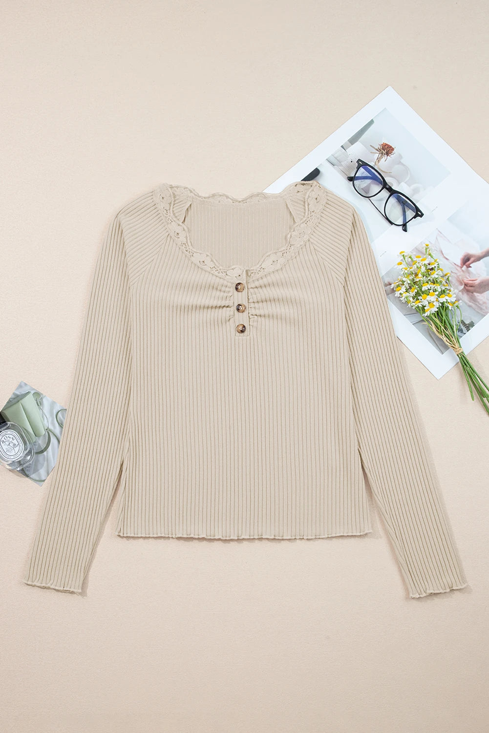 Lettuce Edge Long Sleeve Ribbed Top
