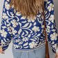 Flower Print Open Front Buttoned Cuffs Elegant Jacket