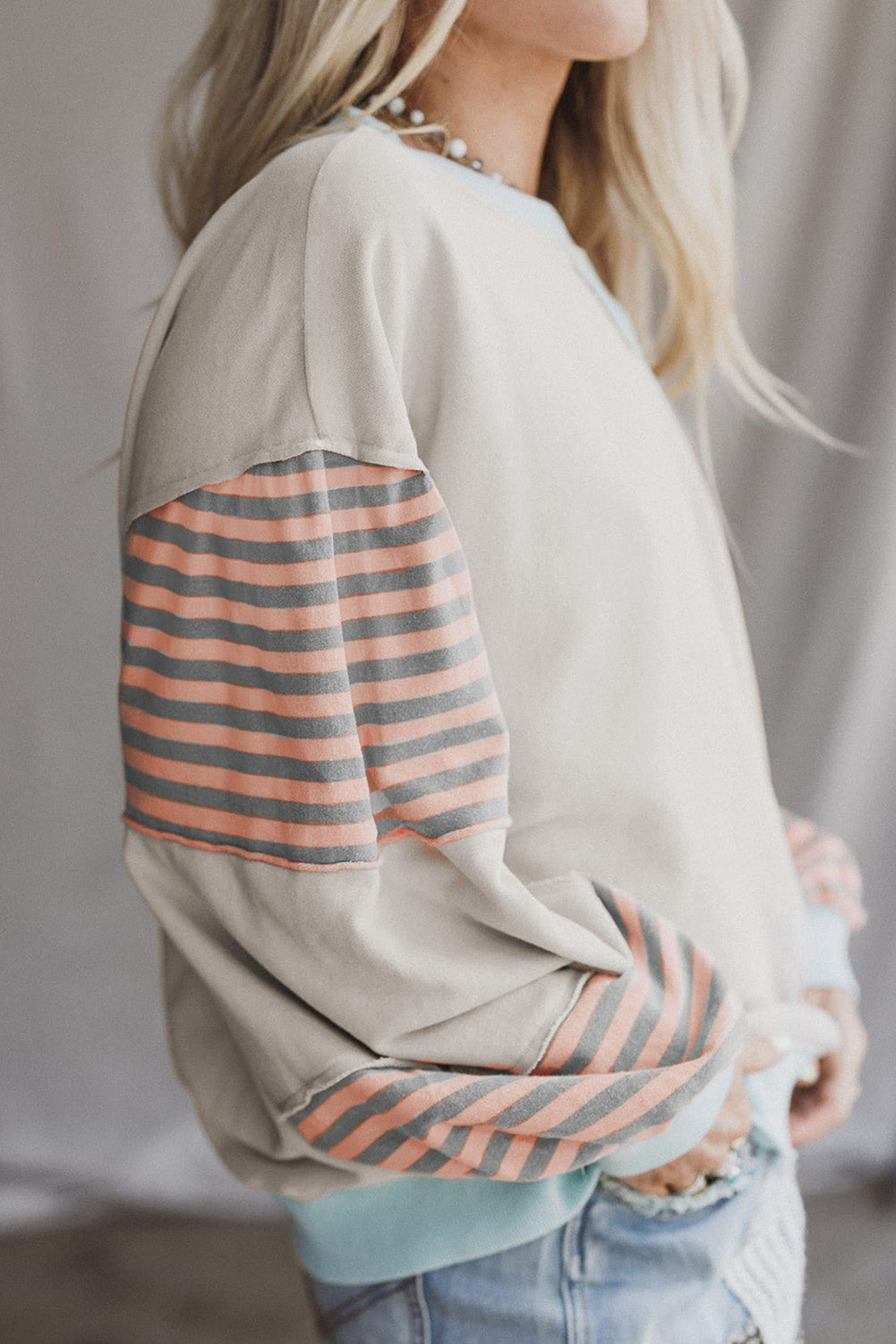 Striped Colorblock Patchwork Drop Shoulder Sweatshirt