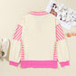 Contrast Polo Collar Drop Shoulder Patchwork Plus Size Pullover
