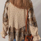 Patchwork Distressed Detail Ruffled Sleeve Waffle Knit Shacket