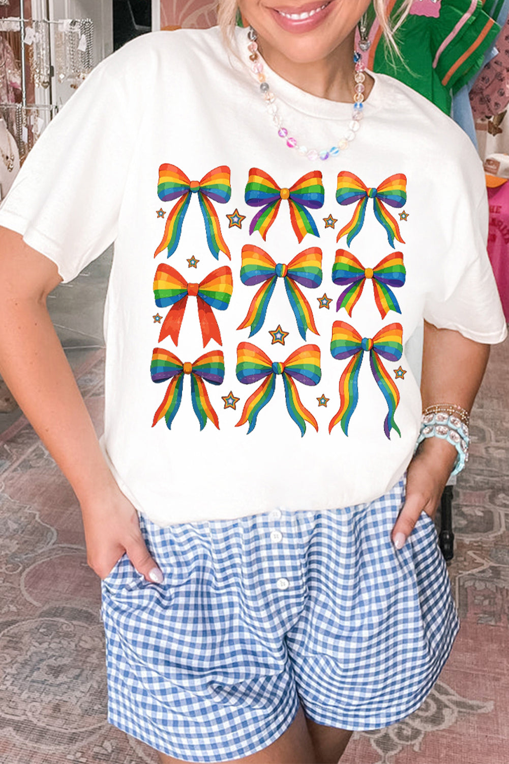 Pride Bow Starry Print Cotton Blend T Shirt