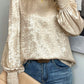 Round Neck Smocked Long Sleeve Blouse