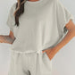 Solid Color Puffy Loose Top Drawstring Shorts 2pcs Outfit