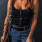 Acid Wash Buttoned Cropped Slim Denim Tank Top