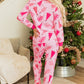 Christmas Tree Print V Neck Buttoned Pullover and Drawstring Pants Lounge Set