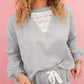 Lace Patchwork Drop Shoulder Pullover Drawstring Skort 2pcs Outfit