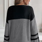 Block Knit Striped Sleeve Detail Casual Sweater
