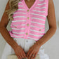 Stripe V Neck Gold Buttons Elegant Sweater Vest