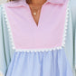Striped Patchwork Ric Rac Puff Sleeve Collared Mini Dress