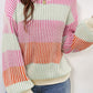 Colorblock Textured Knit Bubble Sleeve Sweater