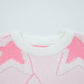 Oversized Cute Star Pattern Ribbed Edge Drop Shoulder Sweater