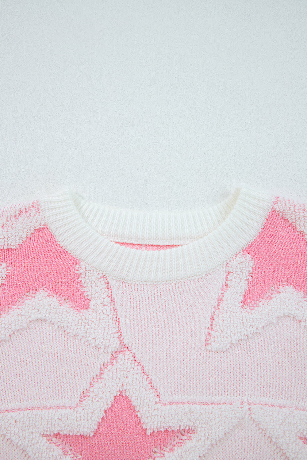 Oversized Cute Star Pattern Ribbed Edge Drop Shoulder Sweater